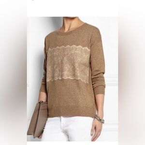 J Crew Tan Needle Punch Lace Crew Neck Sweater